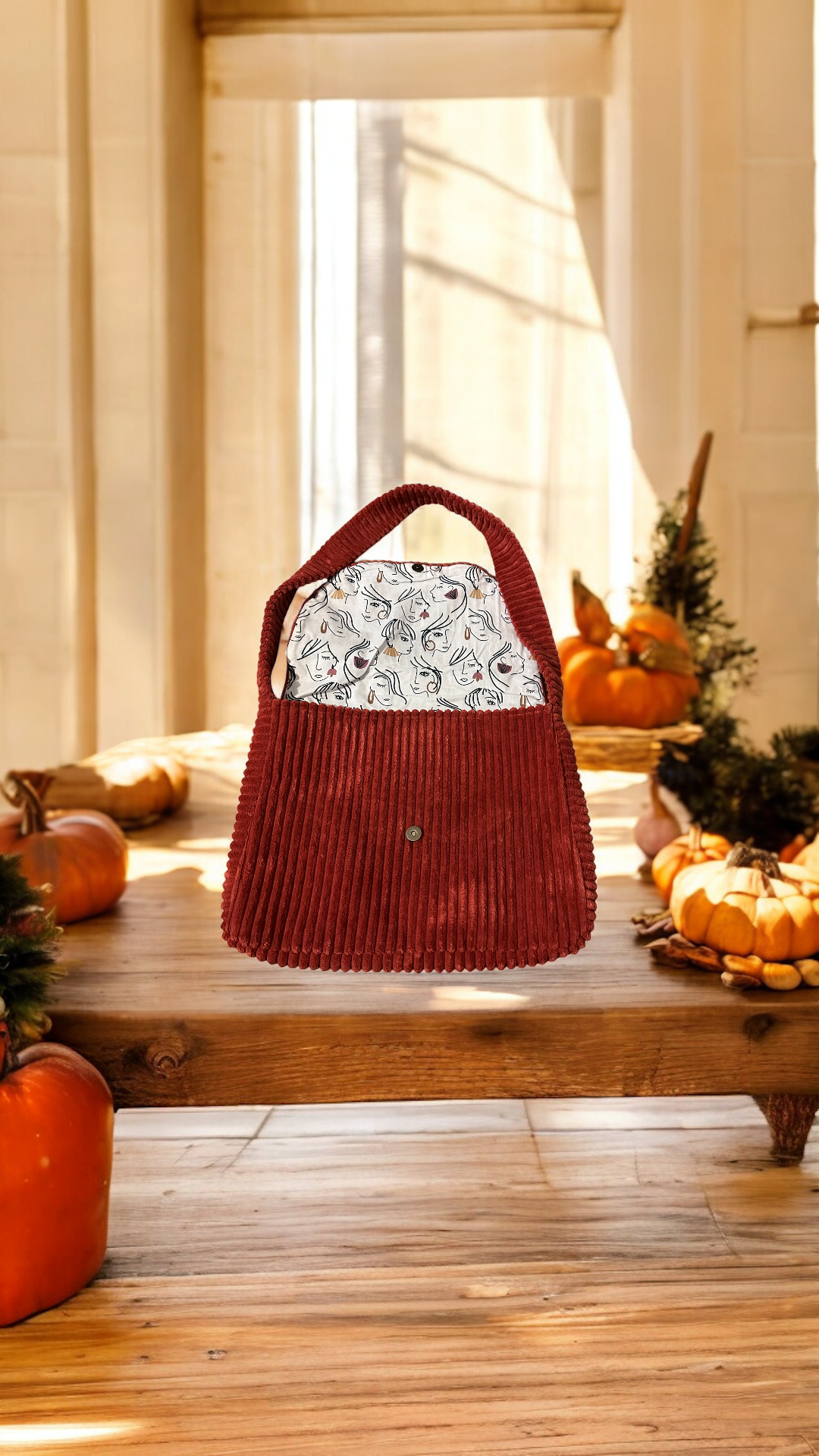 Sac besace couleur Terracotta intérieur coton et son logo brodé noir