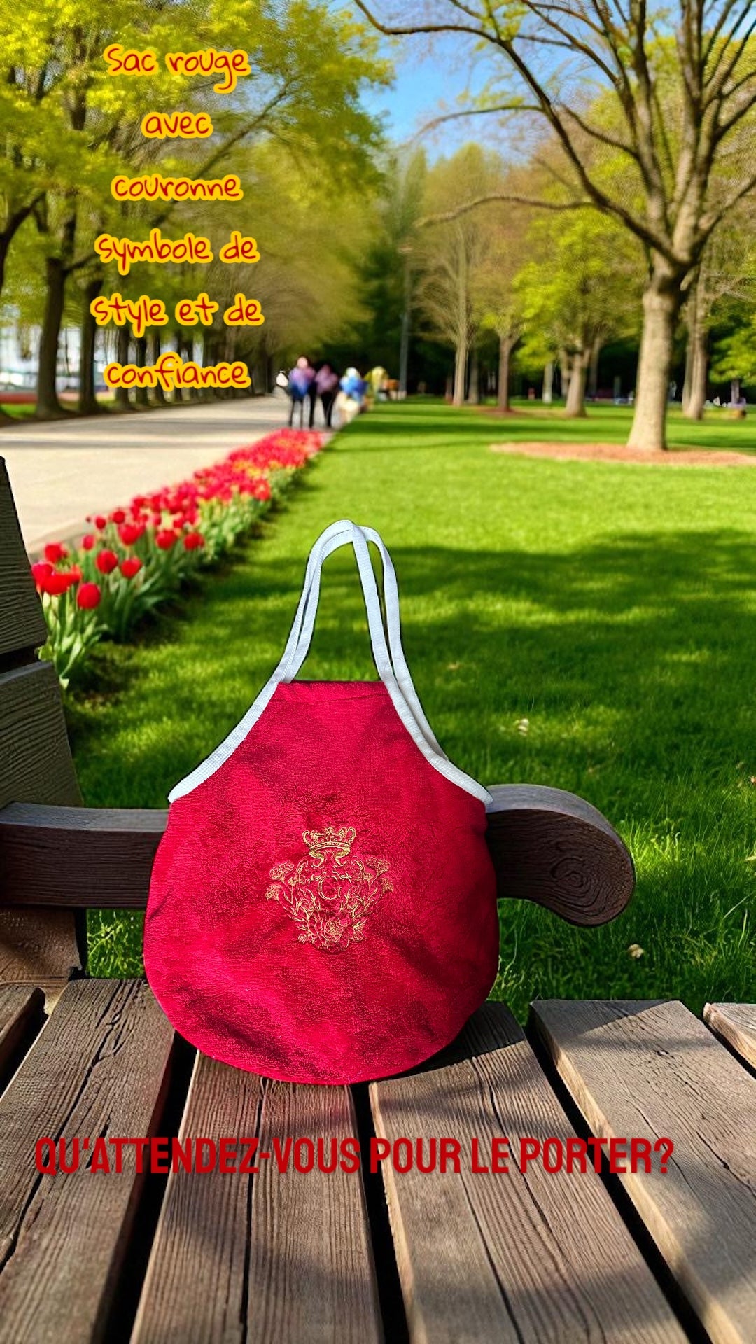 Modèle sac cabas style tote bag en éponge Bambou de couleur Rouge Passion intérieur en cretonne enduite et son logo doré
