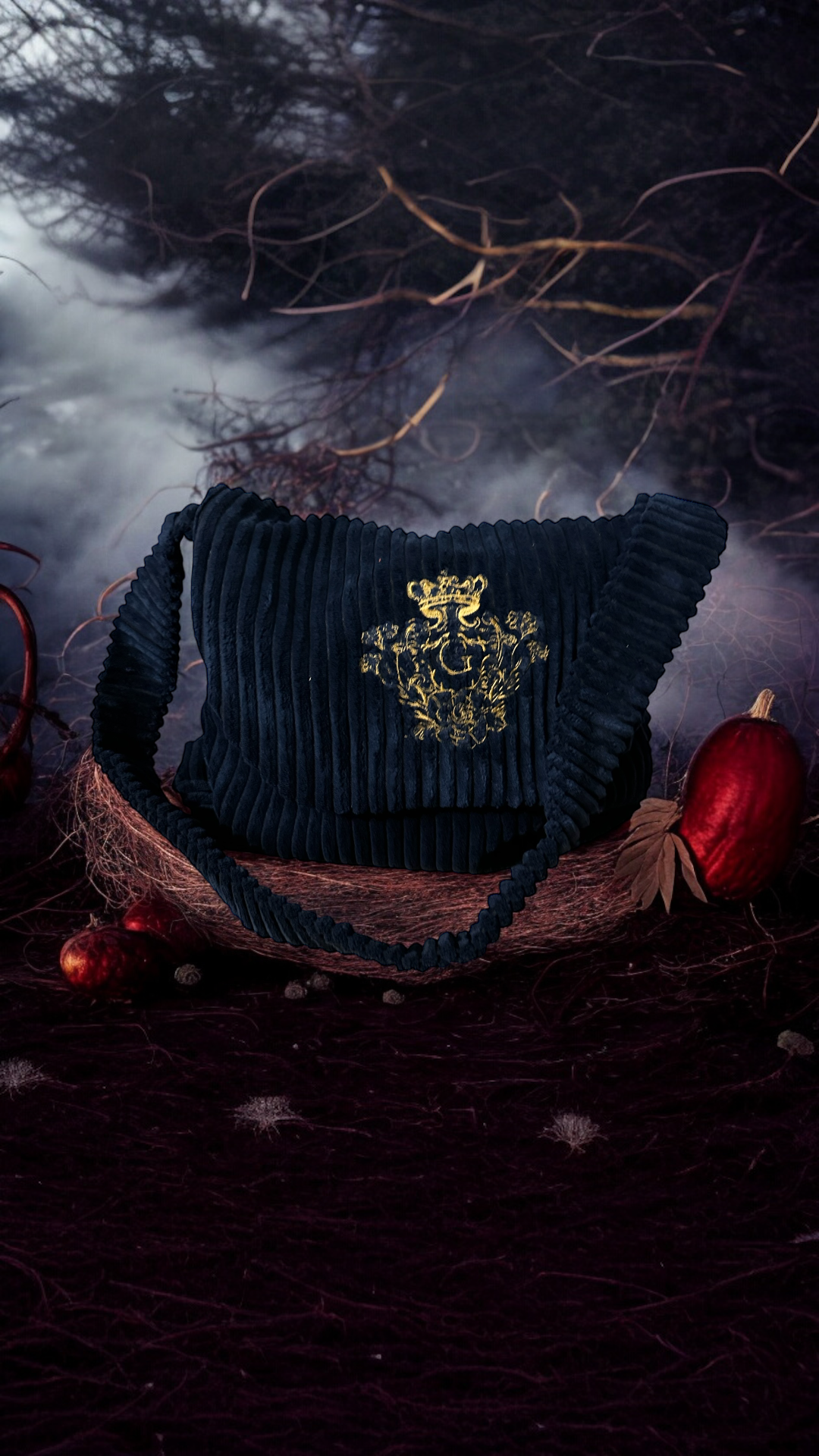 Sac modèle « Morgan »couleur Bleu marine intérieur à carreaux et sa broderie dorée