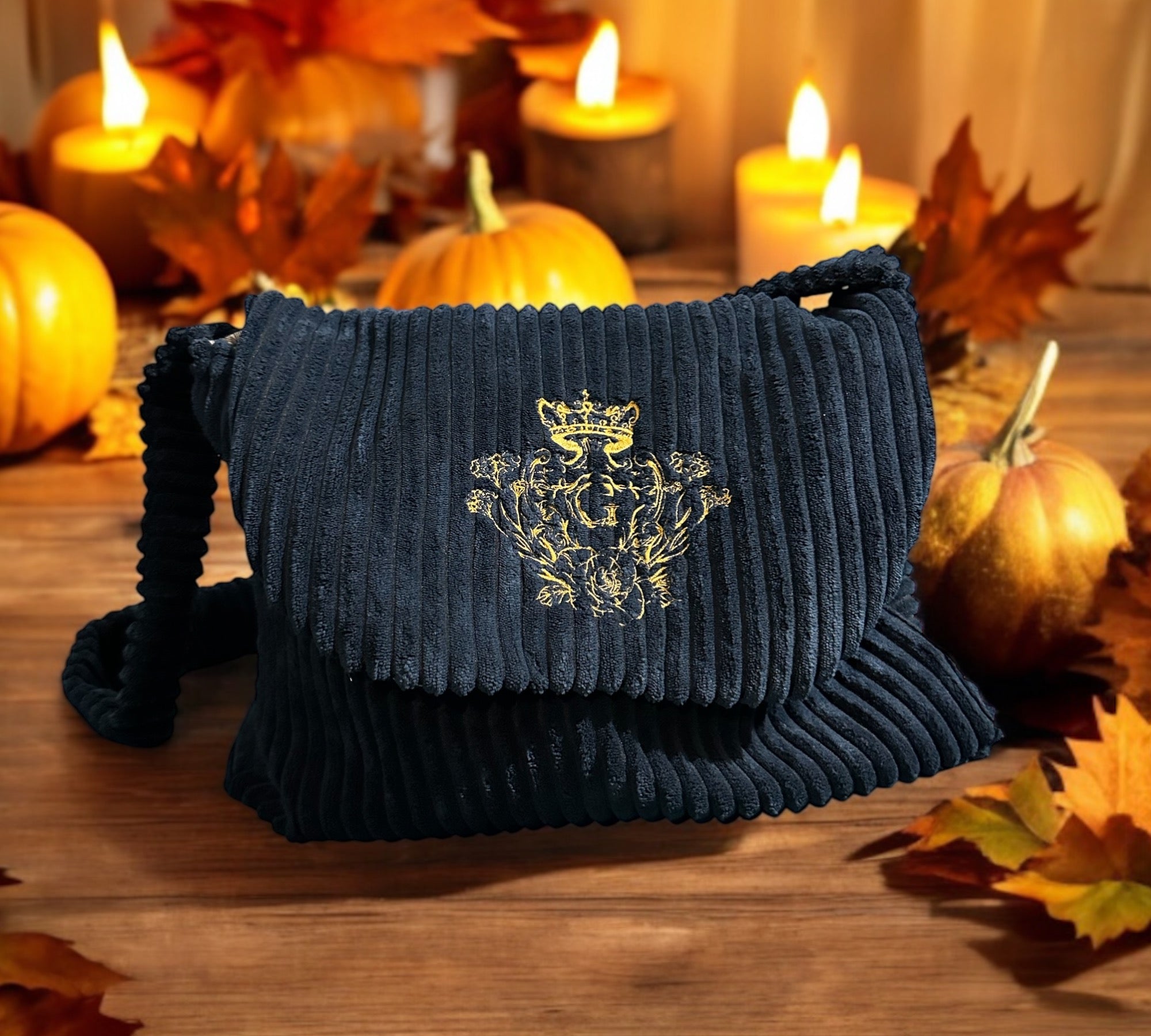Sac besace couleur Bleu marine intérieur en coton et son logo brodé doré