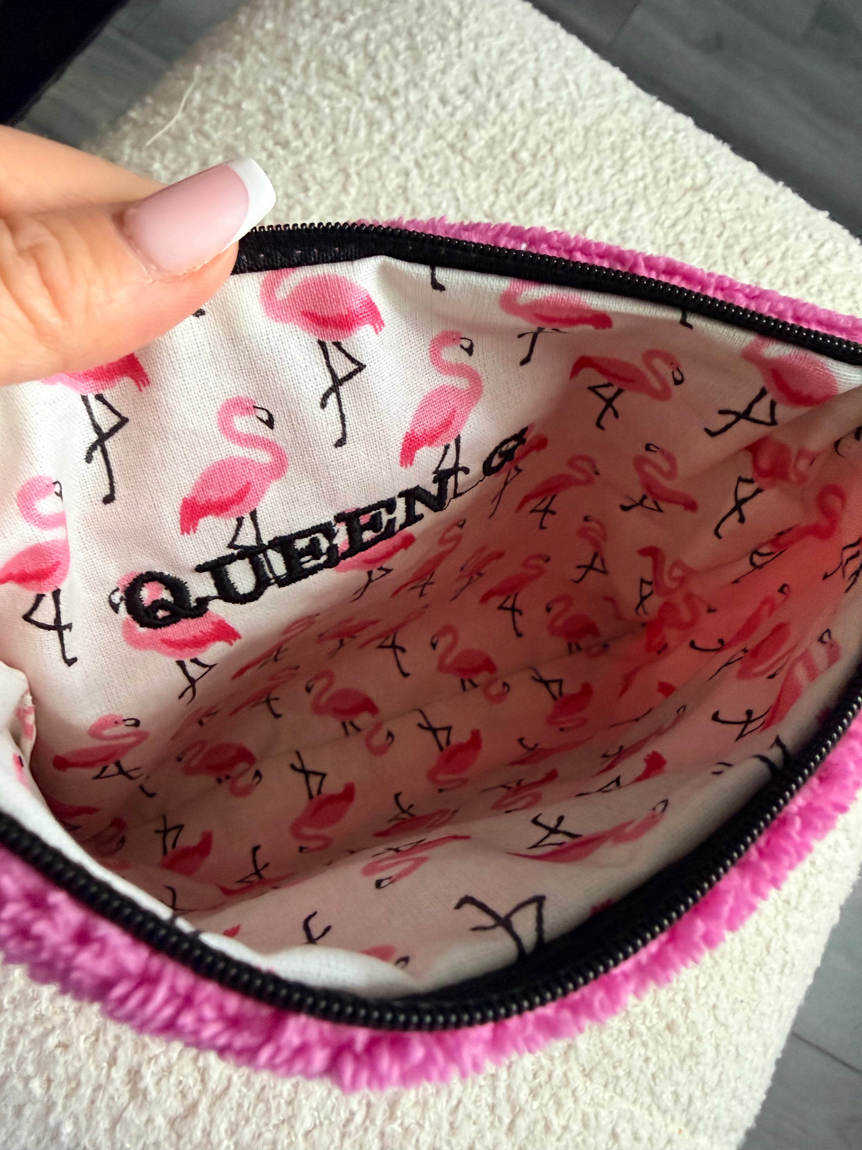 Pochette S en éponge Bambou Rose intérieur en cretonne enduite Logo noir