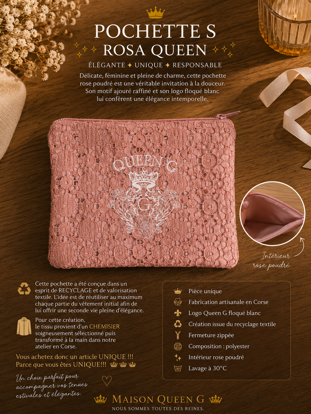 POCHETTE « ROSA QUEEN » 🌸👑