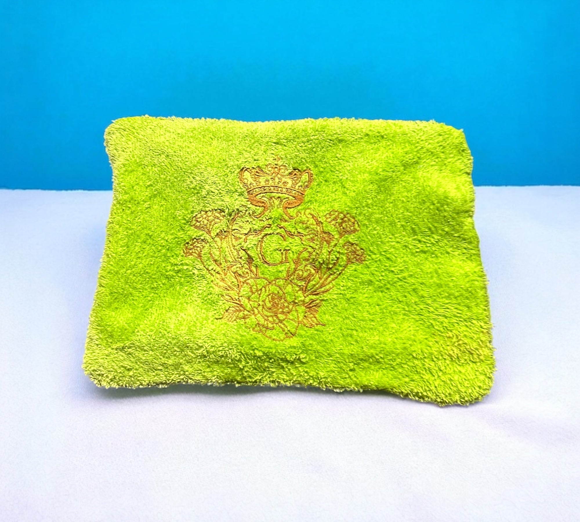 Pochette XL en éponge Bonie Vert Pomme intérieur en cretonne deperlant thème jungle Logo Doré