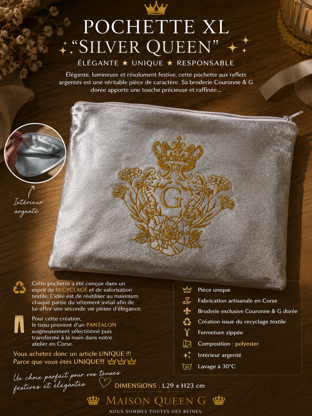 POCHETTE XL « SILVER QUEEN » ✨👑