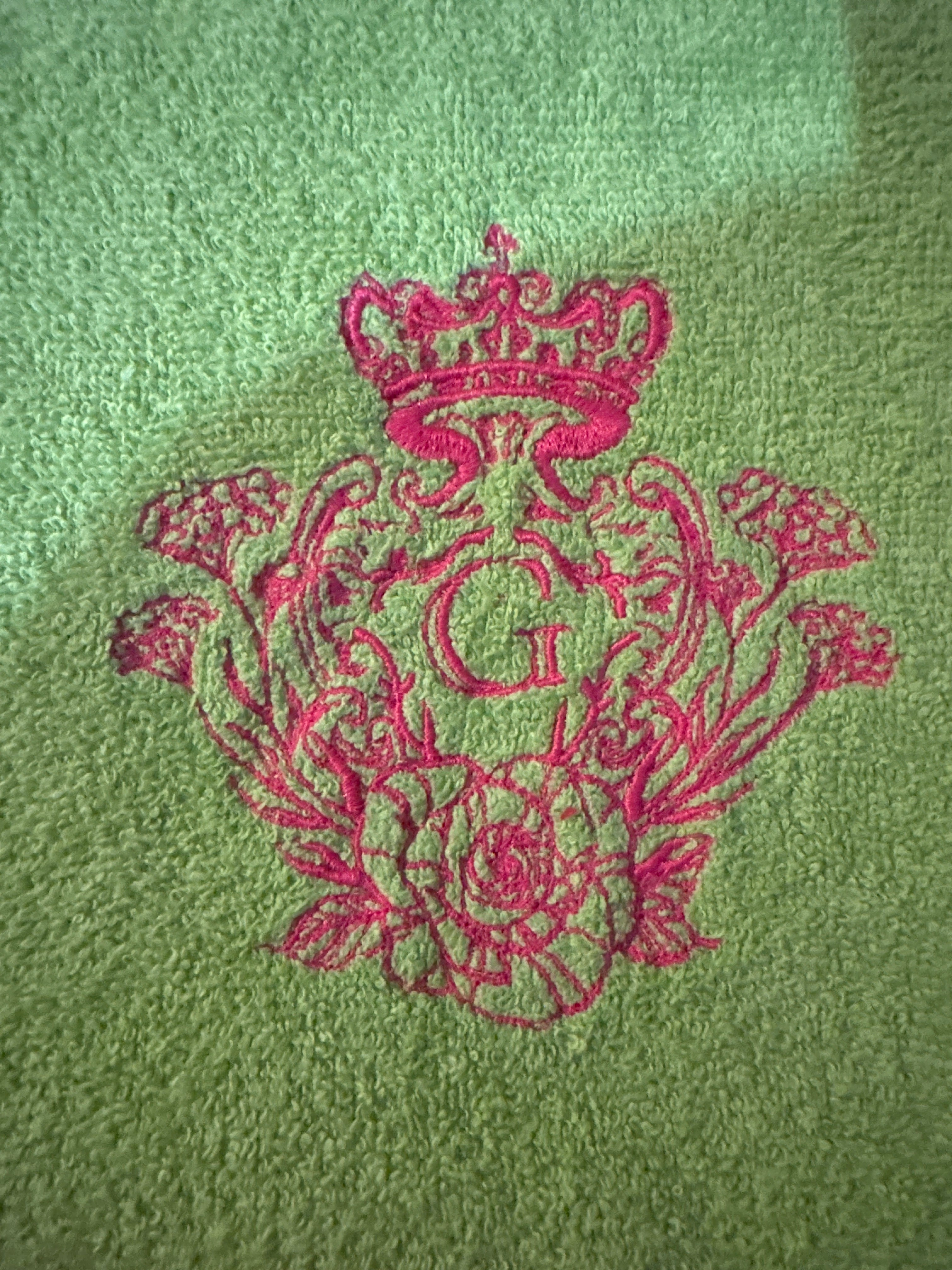 Pochette XL en éponge Bonie Vert Pomme intérieur en cretonne enduite Rose Logo Rose