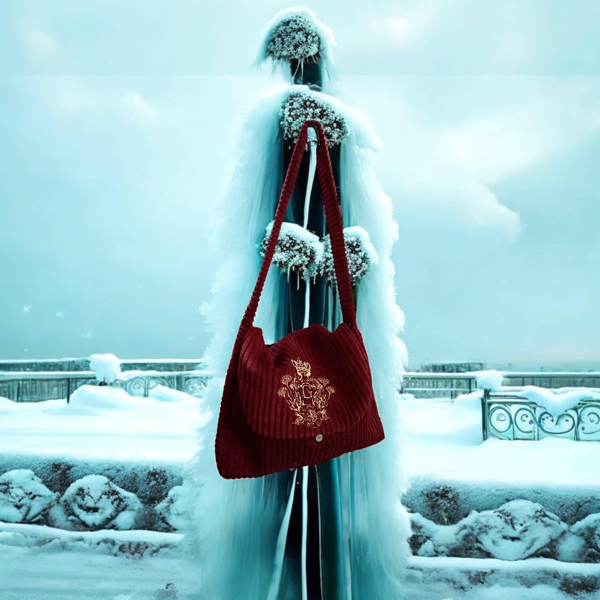 Sac besace couleur Rouge intérieur coton et son logo brodé Doré