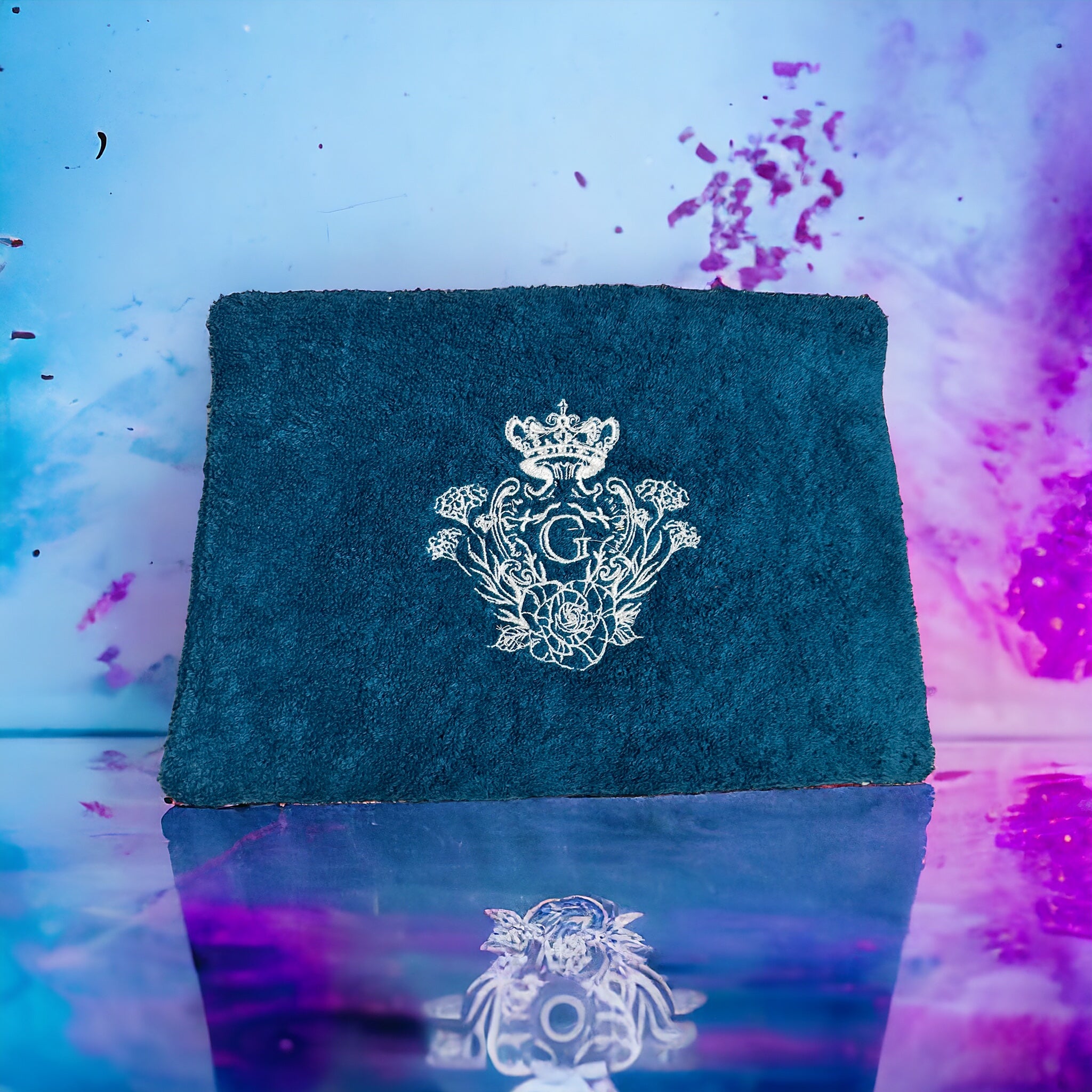 Pochette XL en éponge Bonie Bleu Paon intérieur en cretonne enduite Logo Blanc