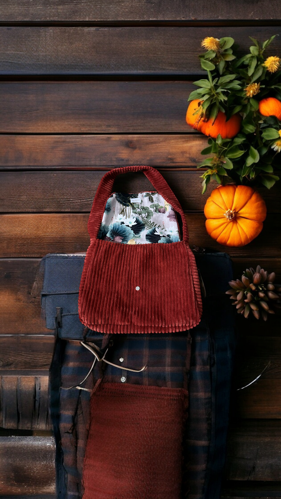 Sac modèle « Morgan »couleur Terracotta intérieur coton  et sa broderie noire