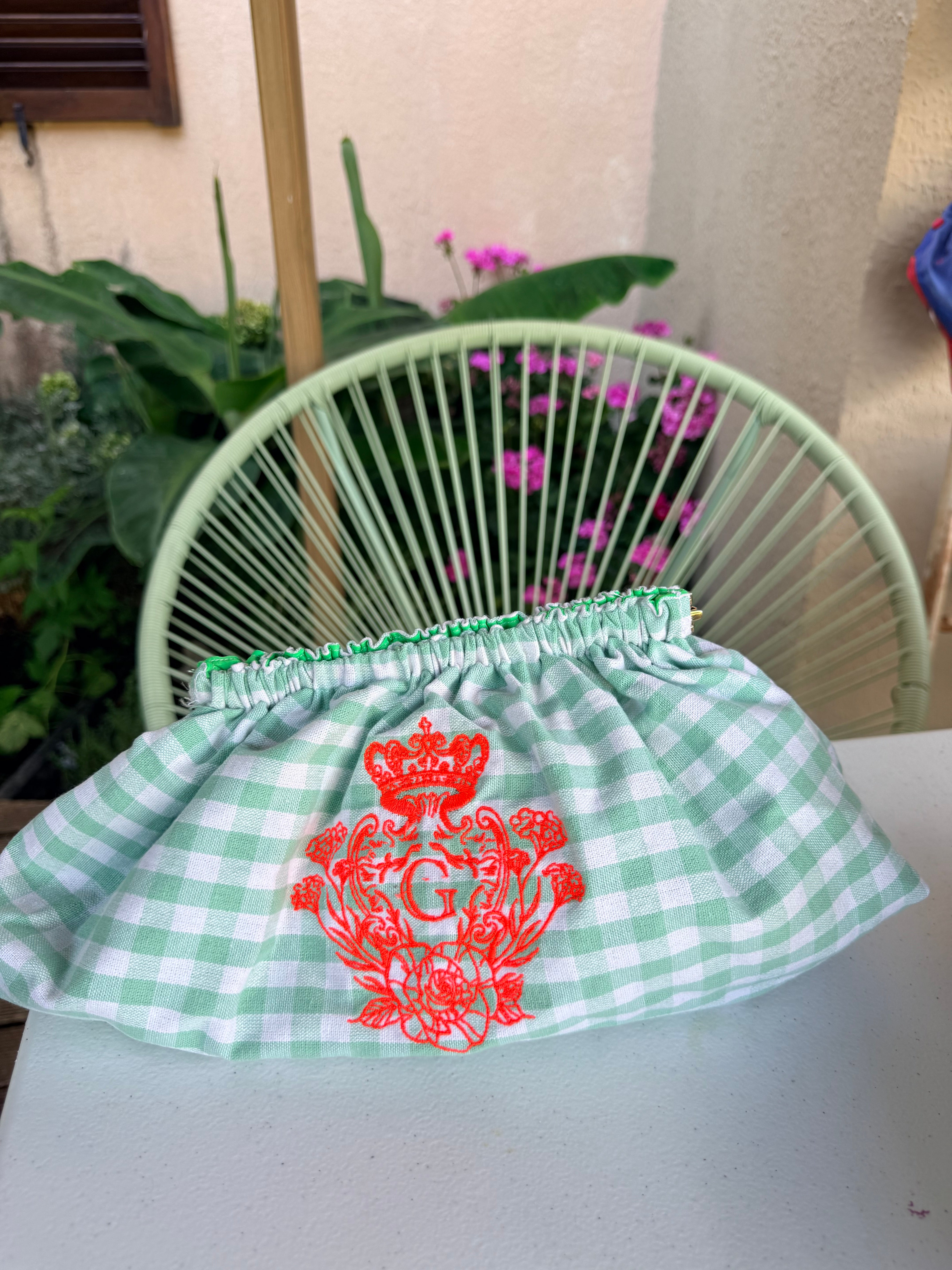 Pochette Vichy Verte  – Signature Orange Fluo