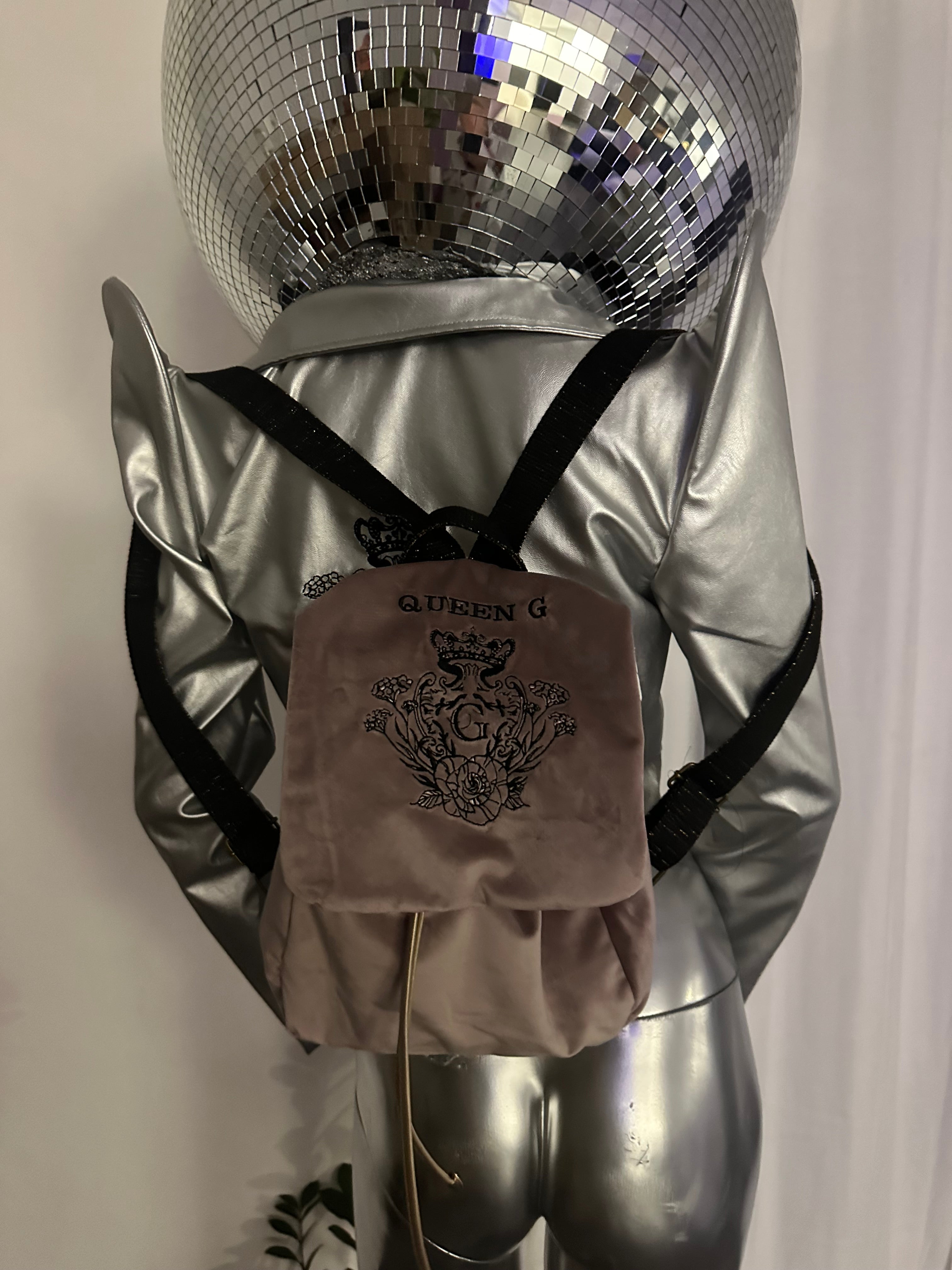 Sac à dos en velours lisse vieux rose