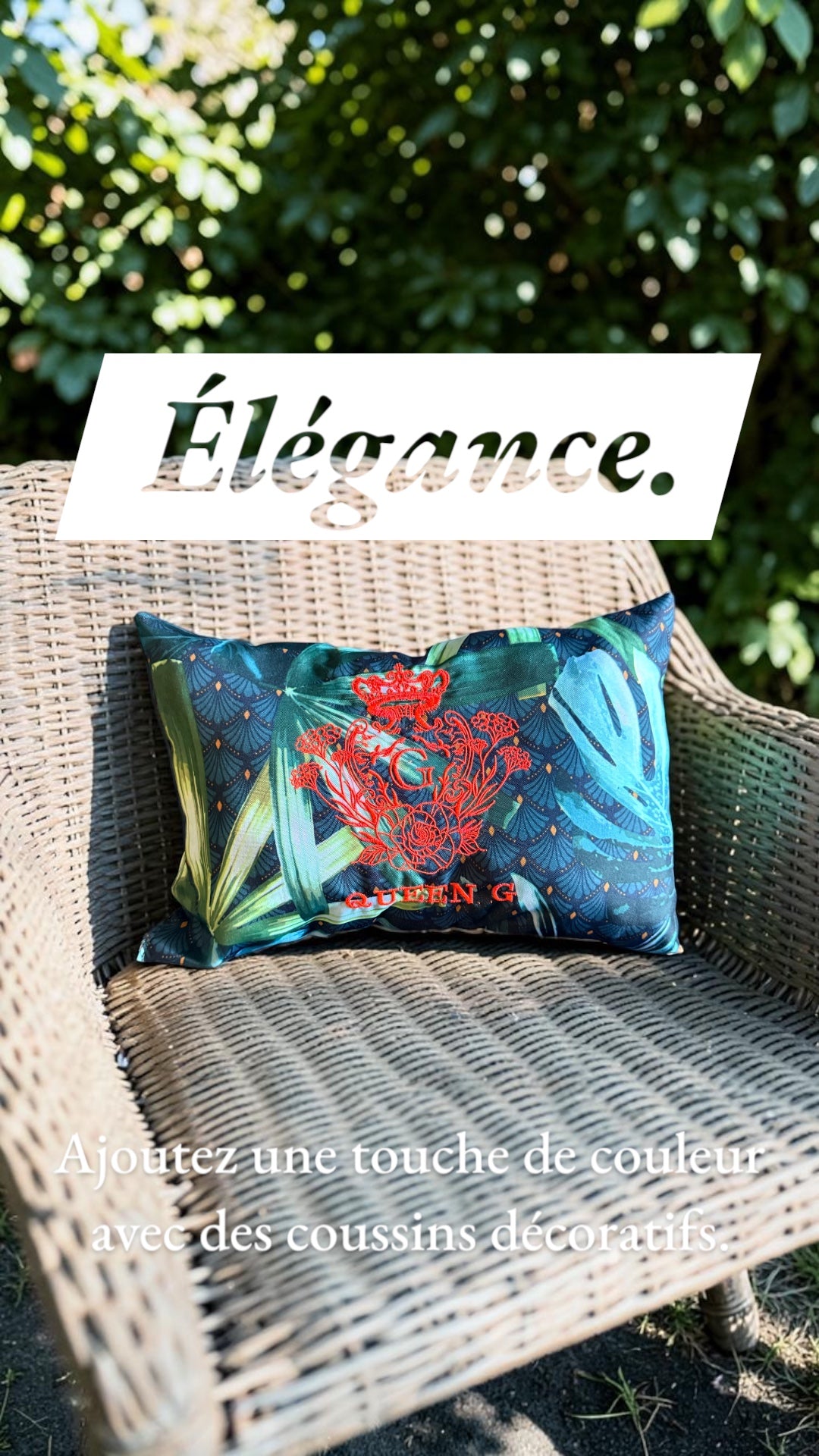 Coussin Queen G – Jungle Émeraude & Orange Fluo