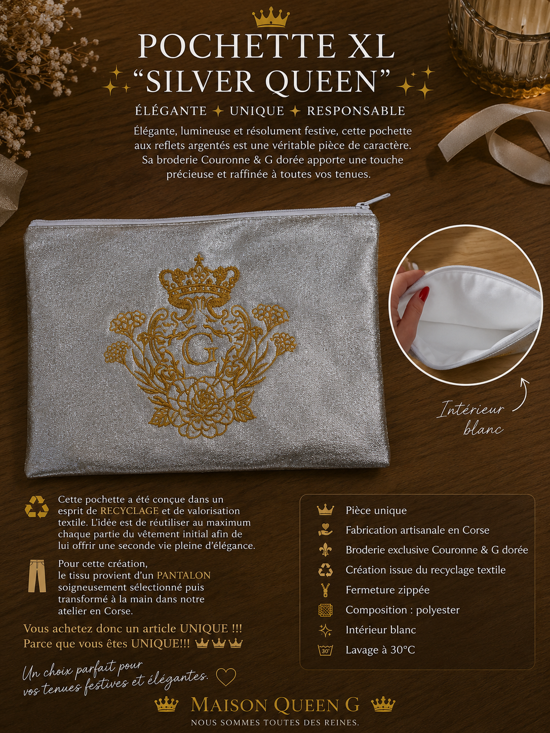 POCHETTE XL « SILVER QUEEN » ✨👑