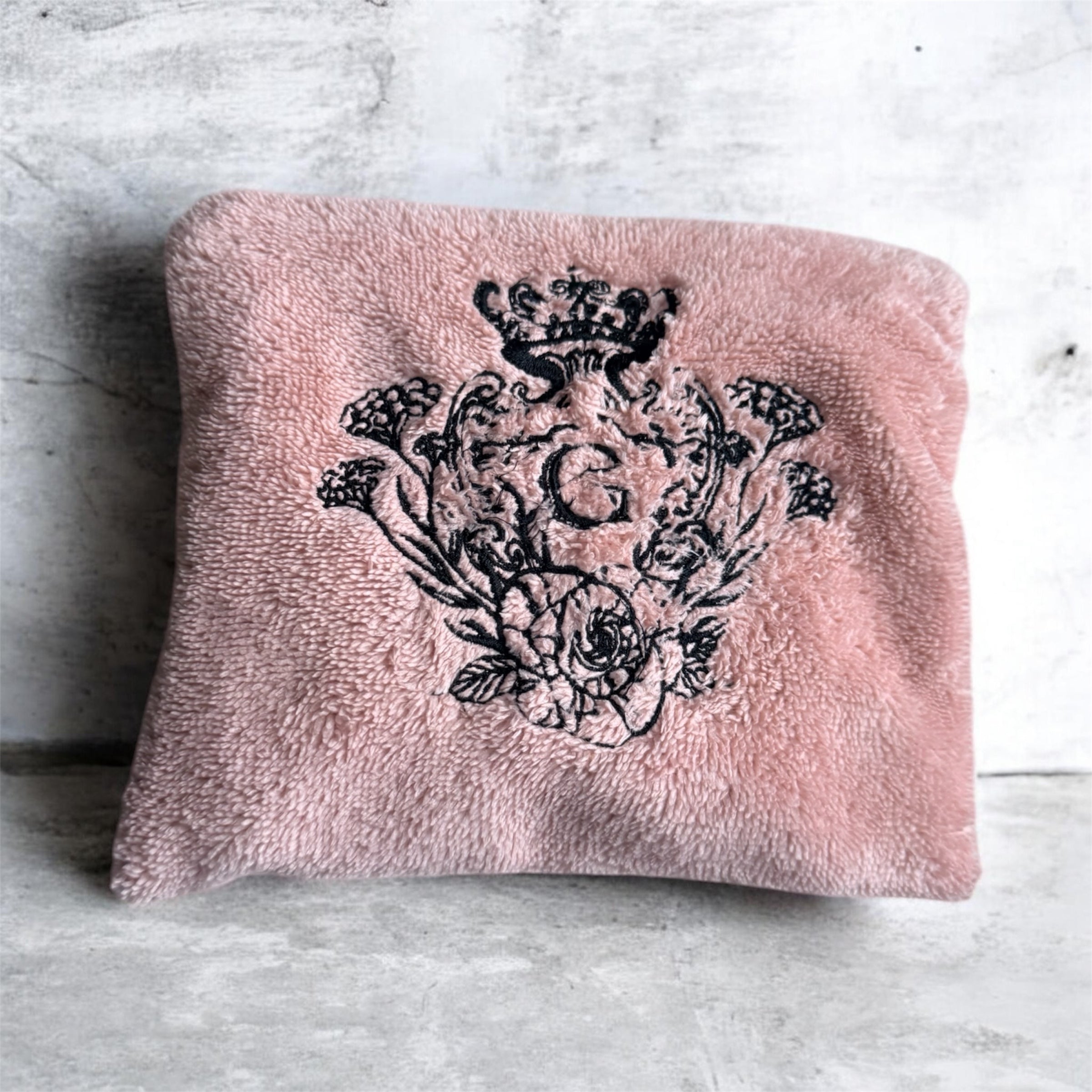 Pochette S en éponge Bambou Rose intérieur en cretonne enduite Logo Noir