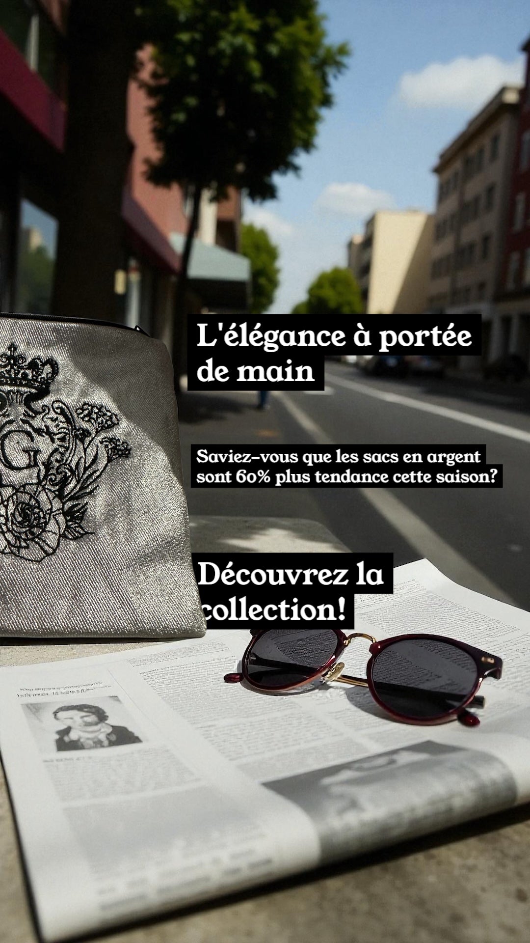 Pochette argentée et son logo Noir