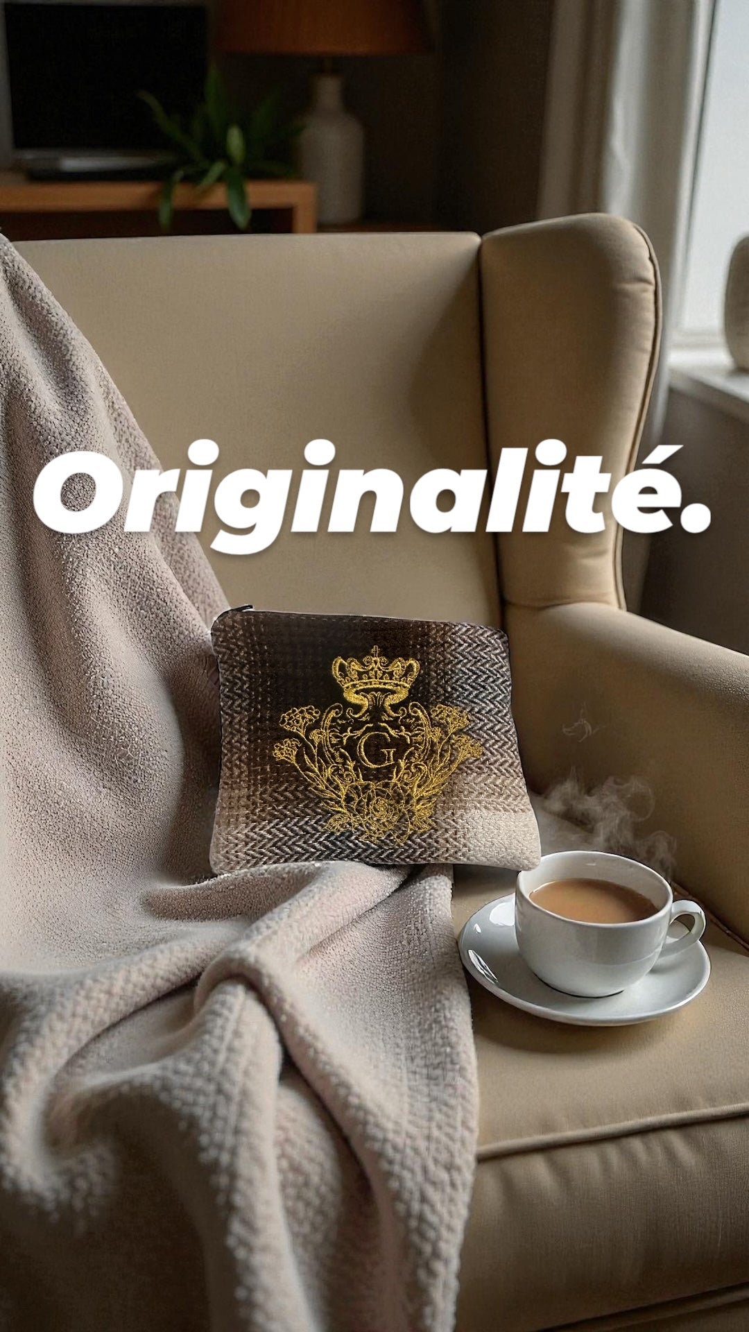 Pochette S Beige et marron et son logo Doré