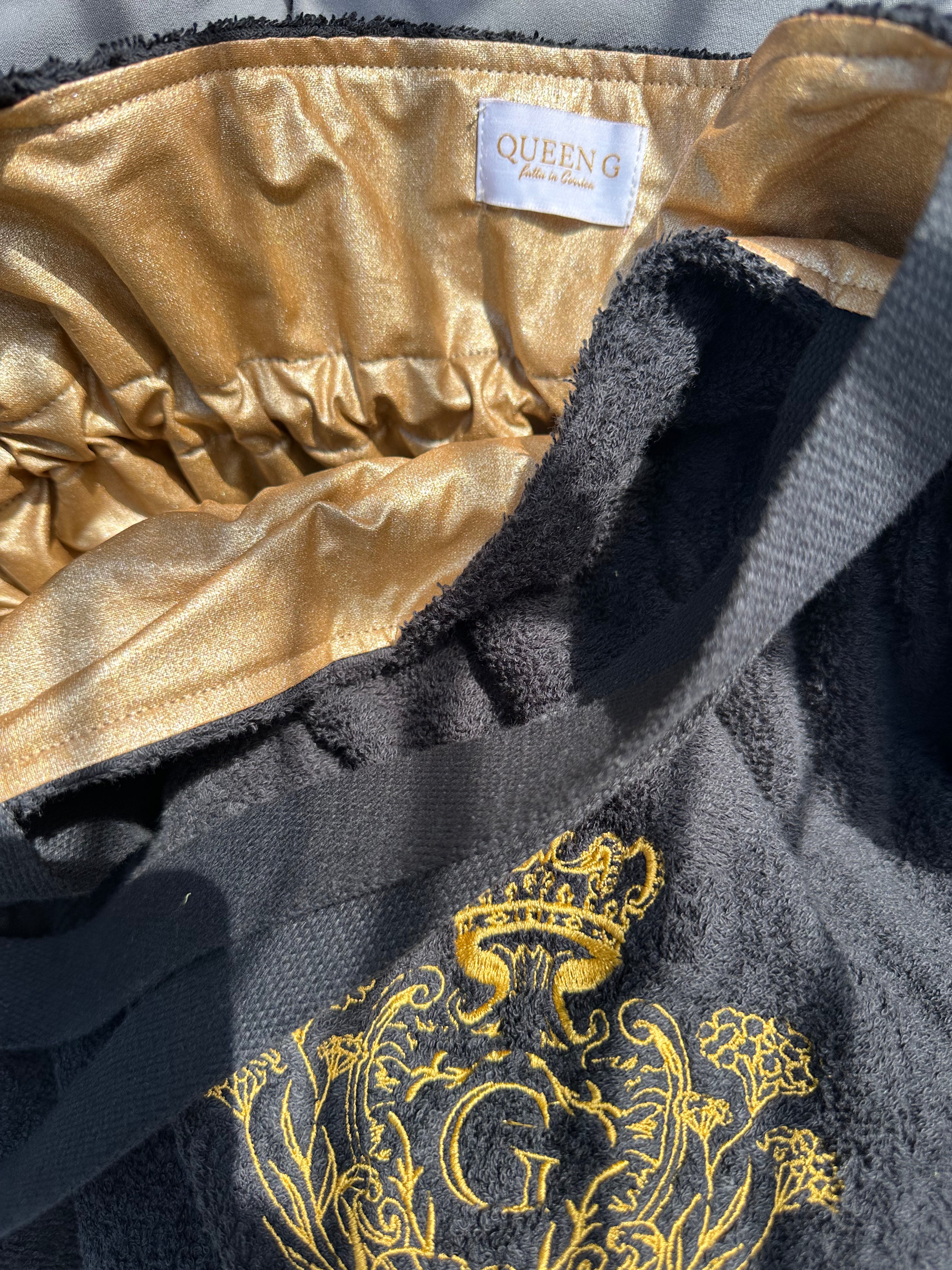Modèle sac cabas XL éponge coton Noir Laguna intérieur cretonne enduite Dorée Paillette et son logo Doré